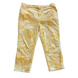 Chicos Yellow & White Paisley Crop Pants Size 3 Large 16